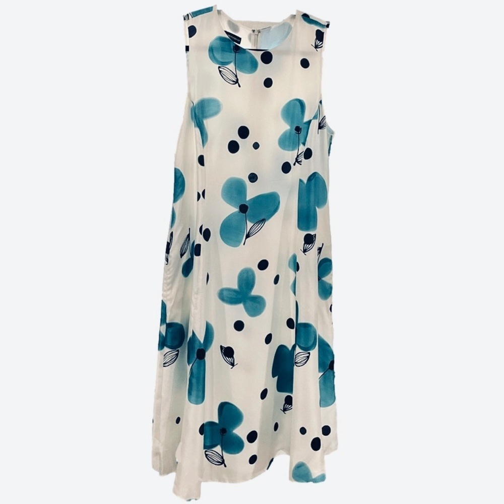 Emporio Armani Mid Length silk dress Sz 42 - US SZ 6 Floral Teal | Black | White